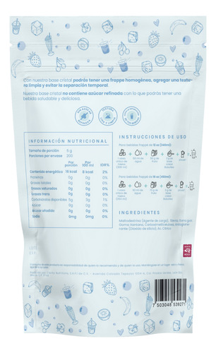 Base Cristal Para Frappe Sin Azúcar Bubultea 1kg