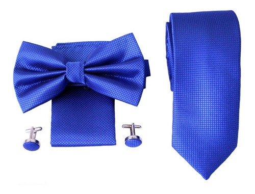 Set Corbata + Humita + Pañuelo + Colleras Color Azul #4