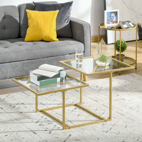 Homcom Mesa Auxiliar Mesa De Centro De Cristal Templado Con