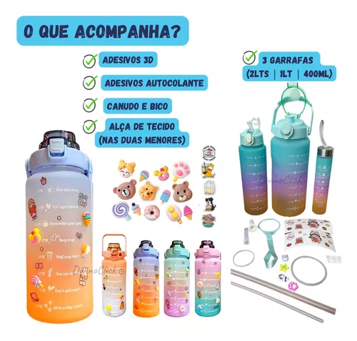 Garrafa Água Galão Squeeze Colorida Academia Escola Alça 2l