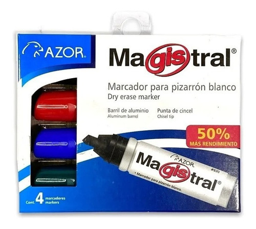 Marcador Para Pizarrón Blanco Magistral Aluminio C/ 4 Piezas