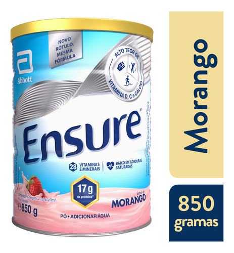 Ensure Em Pó Morango 850g - Nutrição Completa E Balanceada