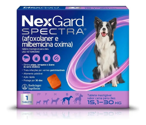 Comprimido antiparasitário para pulga carrapato vermes sarnas Boehringer NexGard Spectra TABLETE para cão de 15.1kg a 30kg