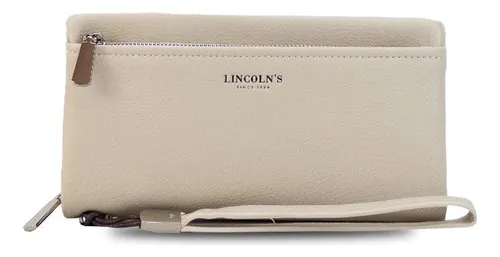 Billetera Con Cierre Tarjeteros Correa De Mano Dama Lincolns Color Manteca