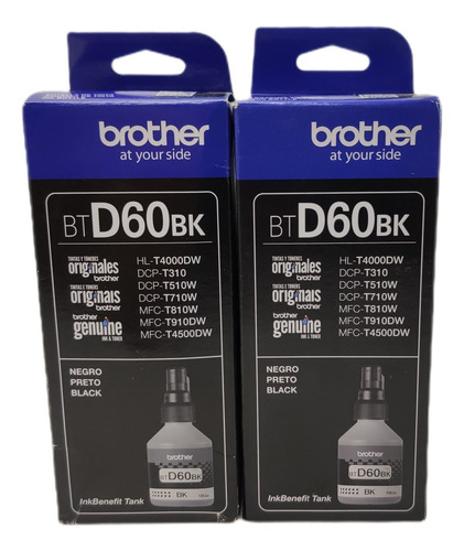 Kit 2 Refil Tinta Preta Brother Dcp T510 910 Hl T4000 T4500