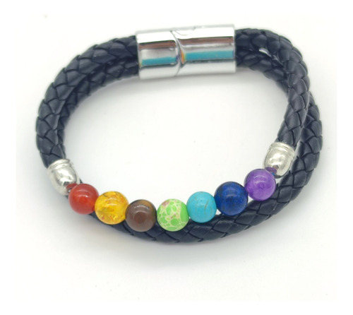 Pulsera  Energía Piedra Natural Y Cuero  7 Chakras (21cm)