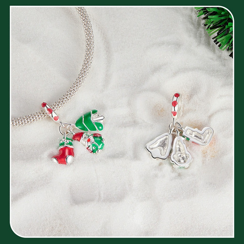 Zb Charm O Dije De Gnomo, Árbol De Navidad Y Bota. Plata