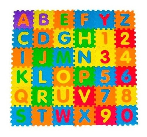 Tapete Infantil Tatame Eva Letras E Numeros 36 Peças 9x9 Cm