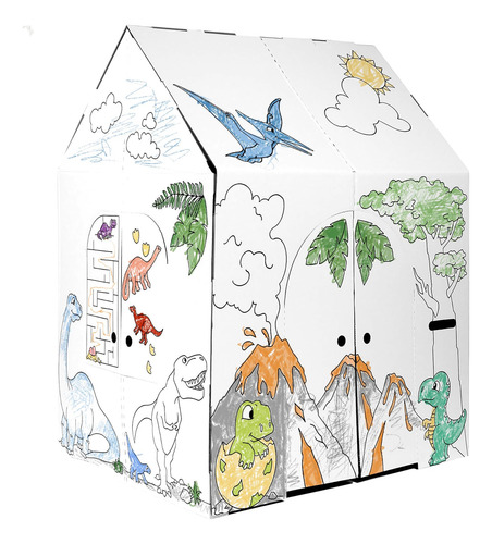 Casa De Dinosaurios De Cartón Para Niños 81 X 67 X 103 Cm