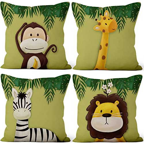 Juego De Funda De Almohada De Animales De Selva, Set De...