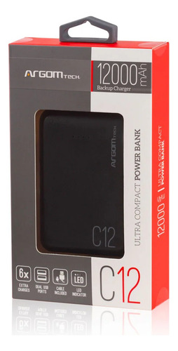 Power Bank Argomtech Ultracompacto 12000mah 2 Puertos Usb.