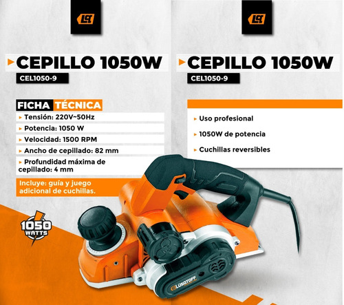 Cepillo Electrico 1050w Rebajado Garlopa Carpintero Lusqtoff