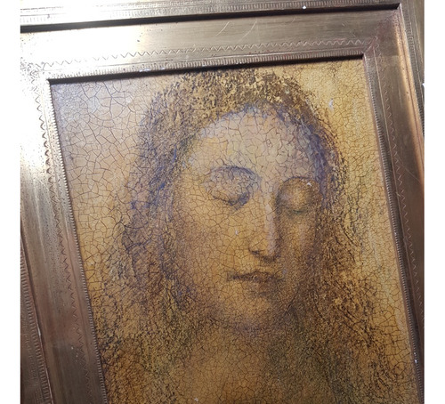 Imagen 2 de 8 de Antiguo Cuadro Lamina Virgen Marco Dorado Mag 57772