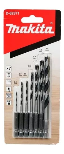 Kit 7 Brocas Para Madeira Encaixe Sextavado D-62371 Makita