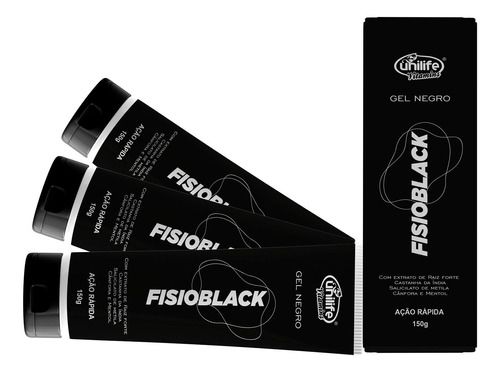 Kit 3 Massageador Fisioblack Gel Negro 150 Gr. Unilife