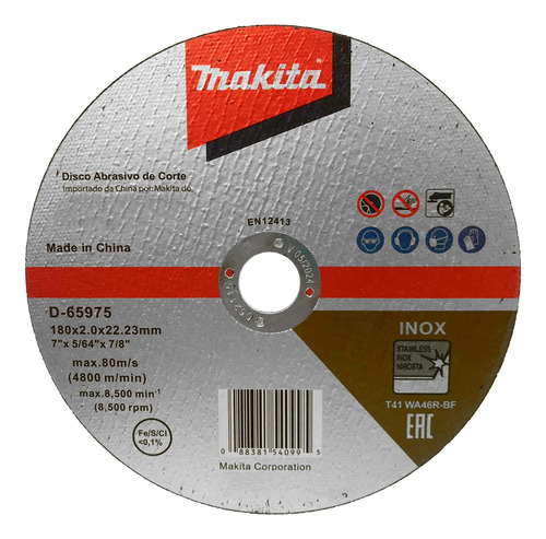Disco De Corte Inox Makita 7 D-65975 180x2,0mm Caixa 50 Und
