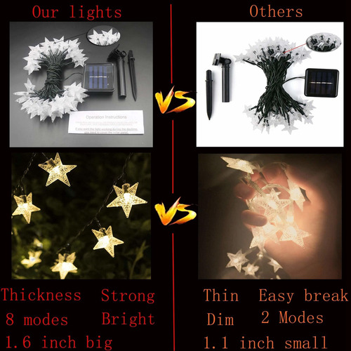 7m 50led Solar Estrella 8 Modos Brillo Luces De Hadas Decora