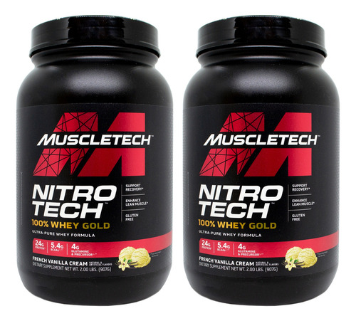 Muscletech Kit X2 Nitro Tech 100% Whey Gold Proteína Sabor French Vainilla Cream