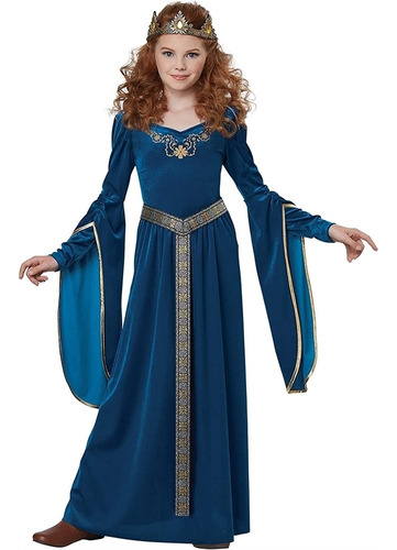 Disfraz De Princesa Medieval Para Niñas Azul Talla L