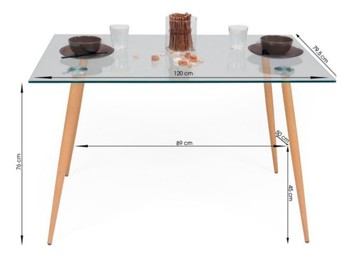 Mesa Rectangular De Vidrio 120x80 Cms