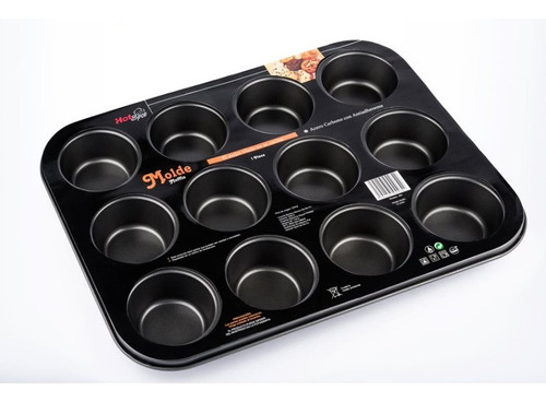 Molde Para 12 Muffins Acero Carbonizado Negro Hot Spot Z464