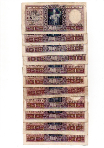 Lote 11 Billetes Argentina 1 Peso Moneda Nacional Diferentes