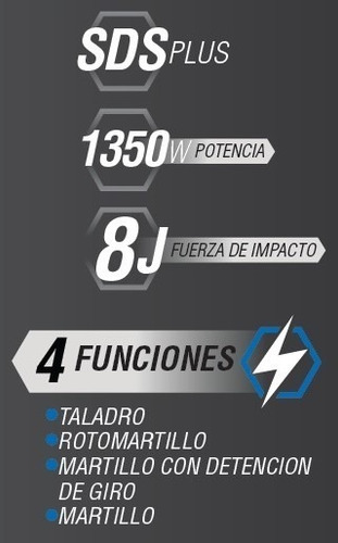 Imagen 4 de 6 de Rotomartillo electroneumático Thunder Pro TR00380 negro, blanco y azul frecuencia de 50Hz con 1350W de potencia 220V