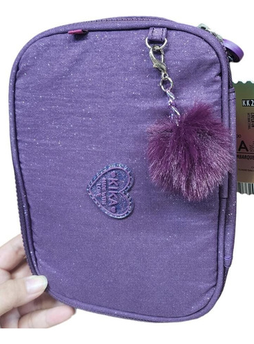 Estojo Escolar Kika C/glitter Organizador Grande 2 Divisória Cor Violeta-escuro Glitter