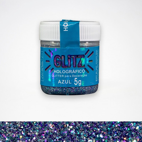Glitter Comestível Azul Corante Holográfico Pó Decoração