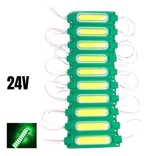 10 Modulo Led Chip Cob 24v Verde Auto Hogar Barra Avisos