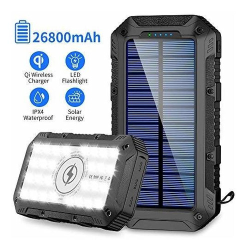 - Cargador Solar Inalámbrico Portátil Con 28 Led Y 3 Puertos