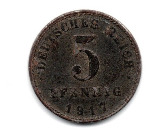 Alemania Imperio Moneda 5 Pfennig Año 1917 Km#19 Acero