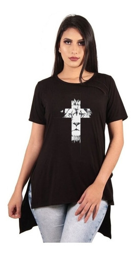 Imagem 1 de 5 de Kit 6 Camisetas Blusa Long Line Feminina Estampadas Atacado