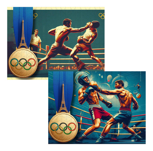 Coleção 2 Quebra-cabeças Esportes Olimpicos Boxe De 60 Peças