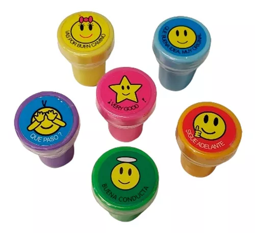 Pack X6 Sellos Infantiles Emoticons Emojis Caras Souvenir