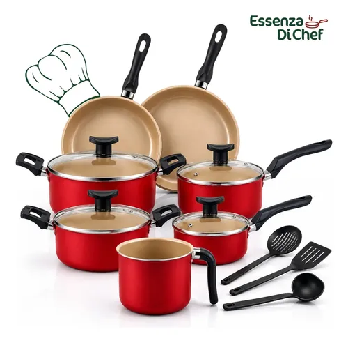 Conjunto Panelas Antiaderente 10 Peças Teflon (Vermelho Cereja)