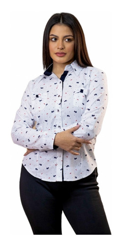 Blusa Estampada Con Perritos Puppies Para Oficina Formal
