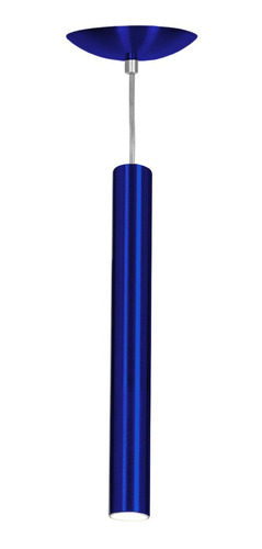 Pendente Tubo Cilindro Alumínio Azul Metalico 40cm + Led 6k