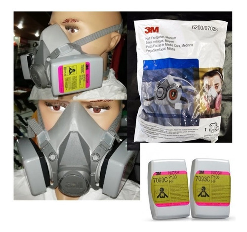 Respirador 3m Serie 6200 Con Filtro 7093c P100 (n95,virus)