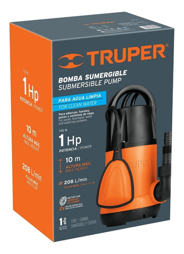Imagen 6 de 8 de Bomba Sumergible Agua Limpia 1 Hp Truper 12602