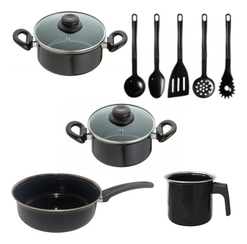 Conjunto Panelas Preta 9 Pçs Indução Cooktop Elétrico À Gás