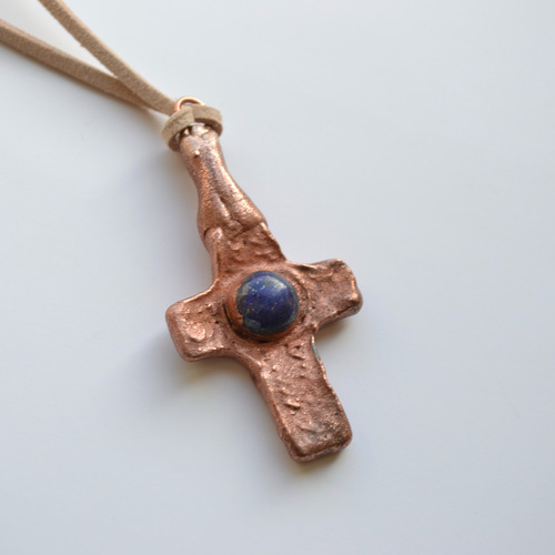 Imagen 4 de 7 de Collar Cruz De Piedra Preciosa Natural Lapis Lazuli , Cod1
