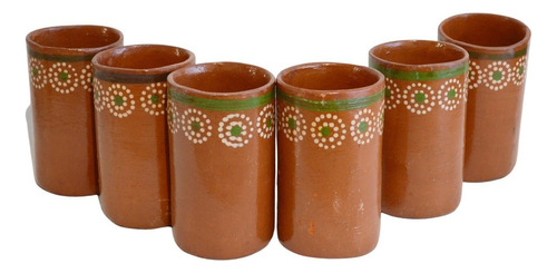 6 Vasos De Barro Rojo Tradicional Artesanal