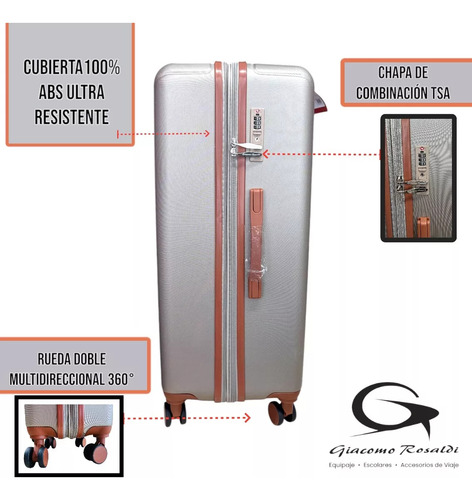 Set D 3 Maletas D Viaje Abs Irrompible Candado Tsa Rueda 360 Beige Valencia Champagne