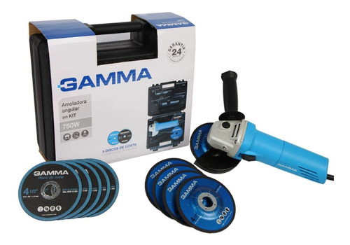 Amoladora Angular Gamma 750w G1910 Kit Maletin Con 10 Discos