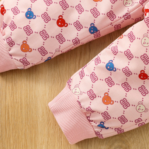 2pcs Conjunto Chaqueta Con Capucha Estampado Osito Para Niña Rosa 2-3 A