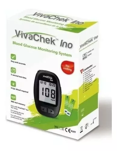 Medidor de glucosa en sangre, kit medidor azucar con tiras de 50,  recordatorios de prueba y 900 memorias por VivaChek Ino glucometro - mg/dL