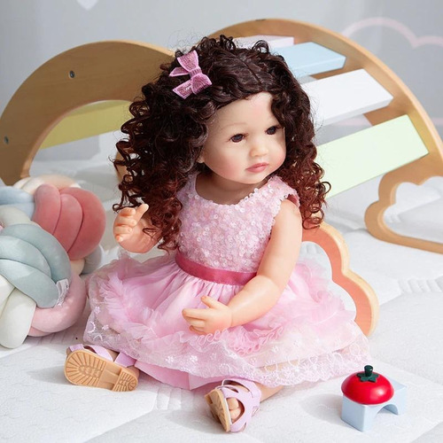 Boneca Reborn Cabelo Cacheado Corpo De Silicone New Happy