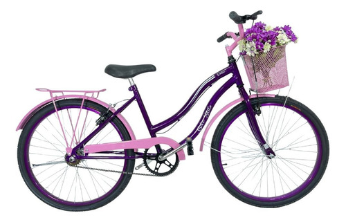 Bicicleta Infantil Aro 24 Mtb Cesta Feminina Violeta/rosa