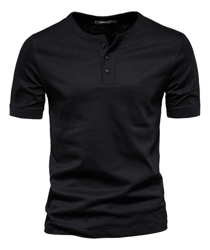 Camisa Hombre Henley Color Sólido Manga Corta Casual T